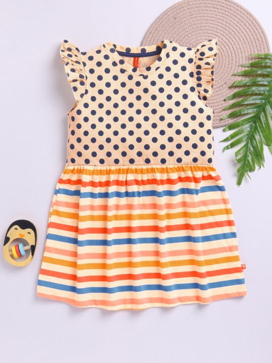 Girls Printed Flutter Sleeve Fit & Flare Dress