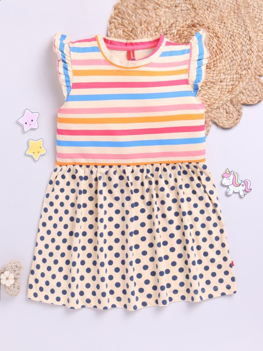 Girls Polka Dot Print Cotton Fit & Flare Dress