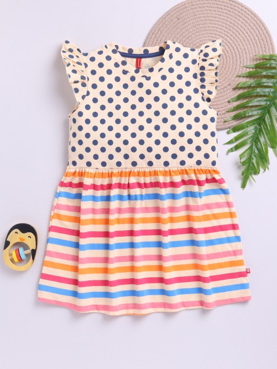 Girls Polka Dot Print Cotton Fit & Flare Dress