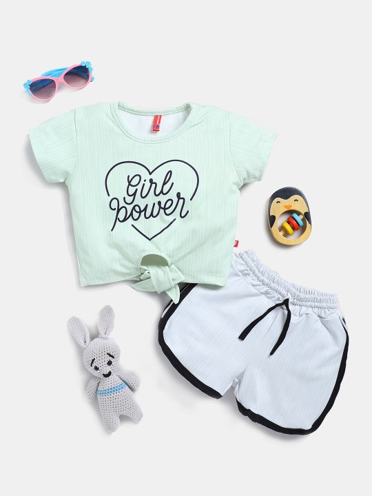 Girls Printed Knotted Top with Shorts