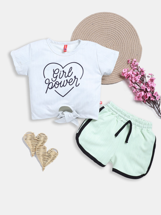 Girls Printed Tie-up Detail Top with Shorts