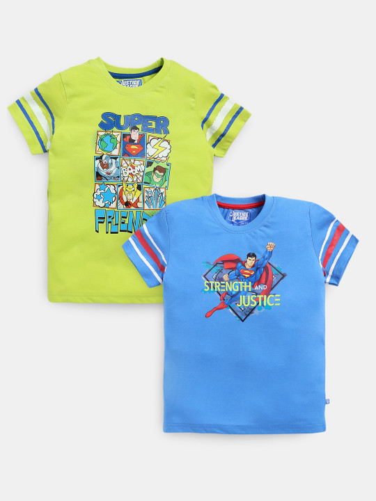 Boys Pack of 2 Justice League Printed Pure Cotton T-shirts
