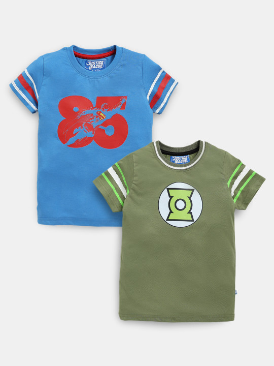 Boys Assorted Pack of 2 Superman Printed Pure Cotton T-shirts