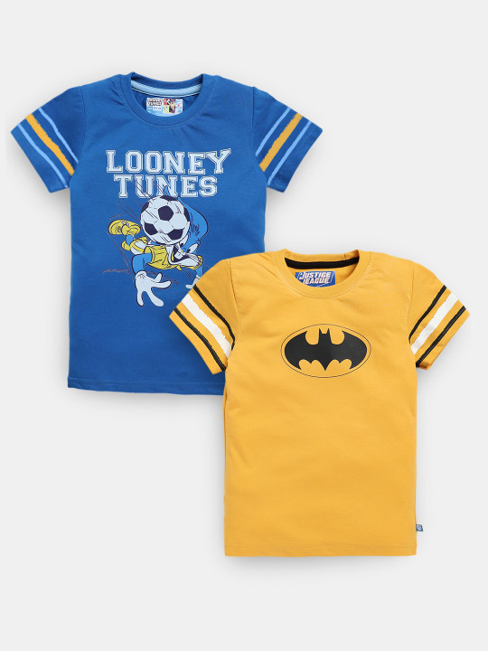 Boys Set of 2 Assorted Looney Tunes Printed Pure Cotton T-shirts