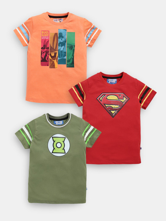 Boys Assorted Pack of 3 Looney Tunes Printed Pure Cotton T-shirts