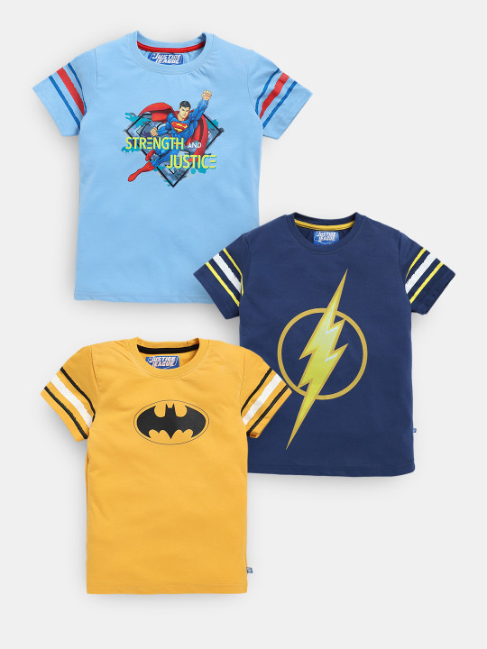 Boys Assorted Pack of 3 Justice League Printed Pure Cotton T-shirts