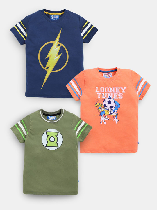 Boys Assorted Pack of 3 Justice League Printed Pure Cotton T-shirts