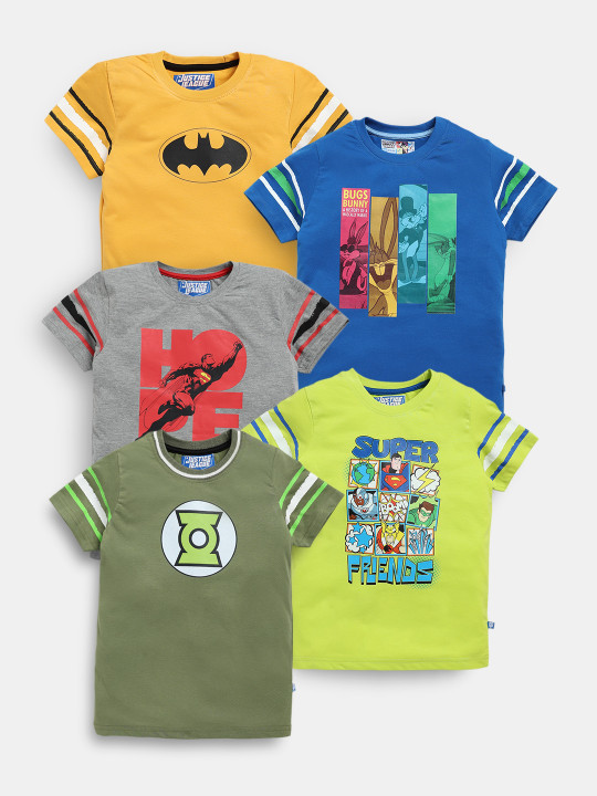 Boys Assorted Pack of 5 Justice League Printed Pure Cotton T-shirts