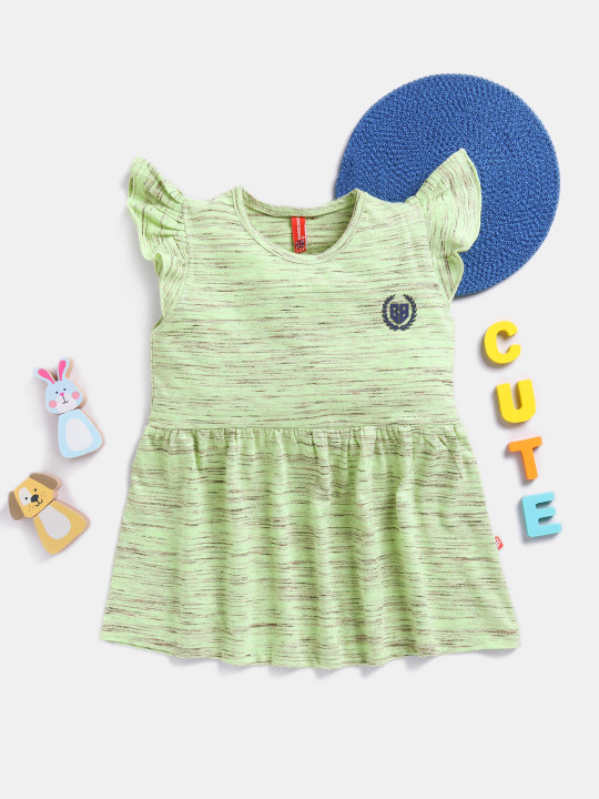 Girls Self Design Flutter Sleeve Fit and Flare Dress