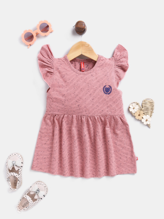 Girls Striped Flutter Sleeve Fit and Flare Dress