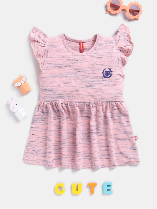 Girls Self Design Flutter Sleeve Fit and Flare Dress