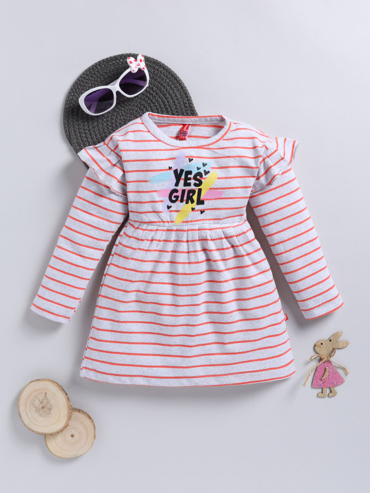 Girls Grey and Orange Striped Empire Dress