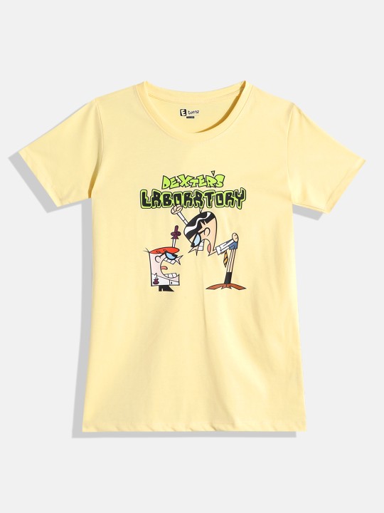 Eteenz Dexter Comic Printed Premium Cotton V-Neck T-Shirt for Boys (Yellow, Pack of 1)