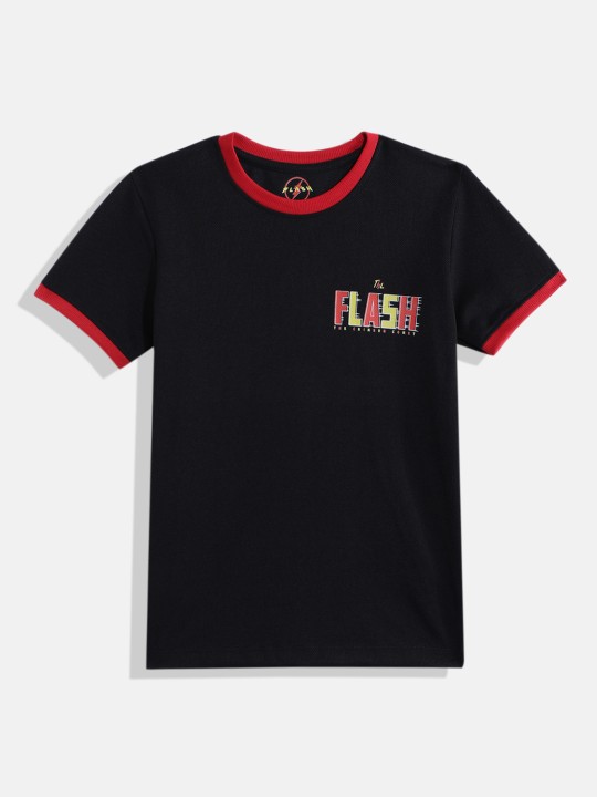 Eteenz Flash Comic Printed Premium Cotton Round Neck T-Shirt for Boys (Black, Pack of 1)