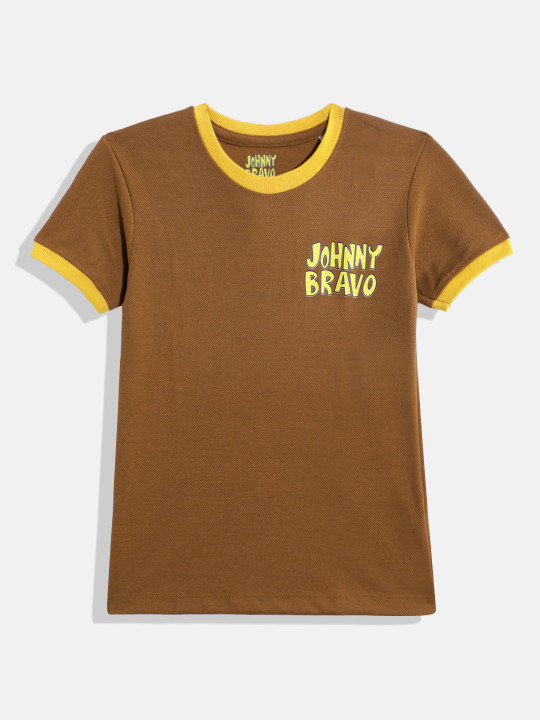 Eteenz Johny Bravo Comic Printed Premium Cotton Round Neck T-Shirt for Boys (Tan, Pack of 1)