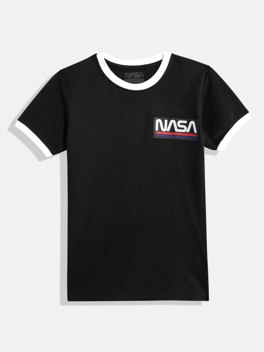 Eteenz Nasa Printed Premium Cotton Round Neck T-Shirt for Boys (Black, Pack of 1)