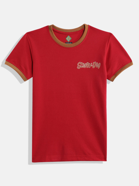 Eteenz Scooby Doo Comic Printed Premium Cotton Round T-Shirt for Boys (Red, Pack of 1)