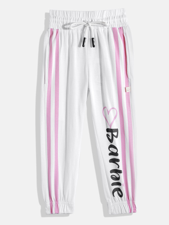 Happy Faces Barbie Printed  Pure Cotton Pyjama For Girls (Off White, Pack Of 1)