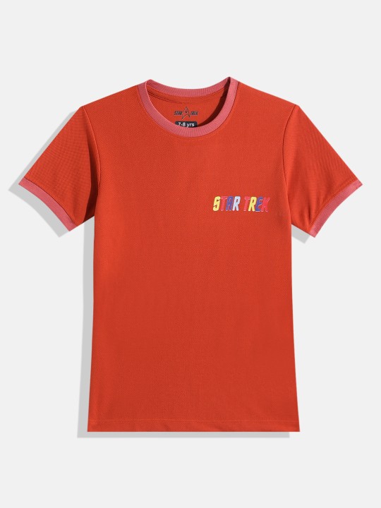 Eteenz Star Trek Comic Printed Premium Cotton Round Neck T-Shirt for Boys (Orange, Pack of 1)