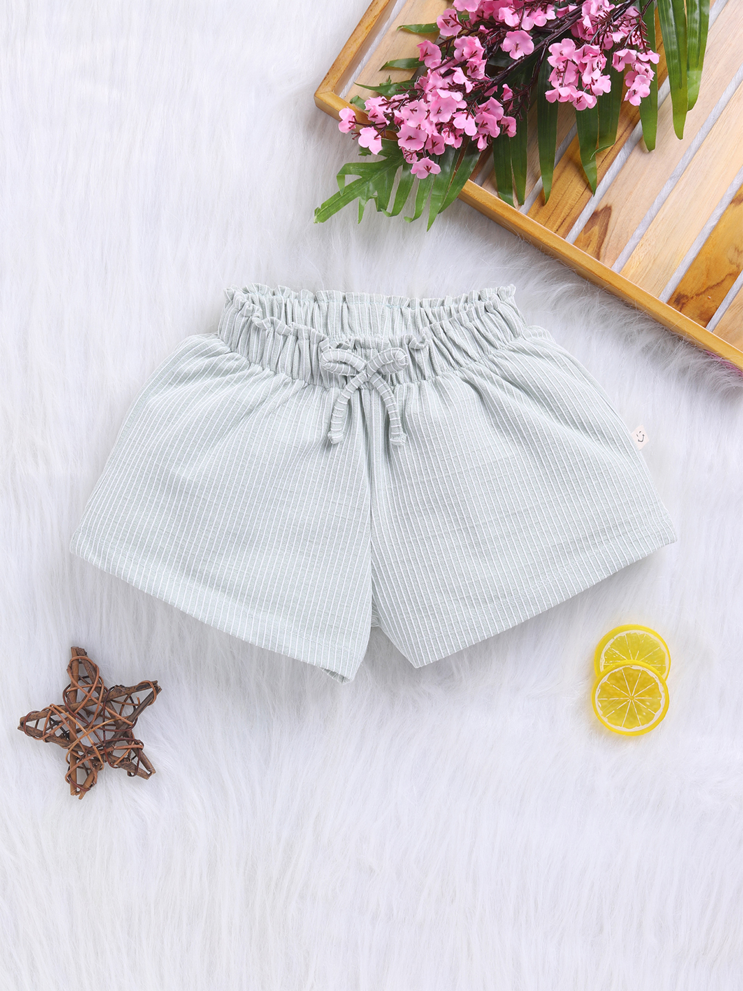 Happy Faces Solid and Striped  Regular Fit Pure Cotton Shorts For Girls(Pistagreen, Pack Of 1)