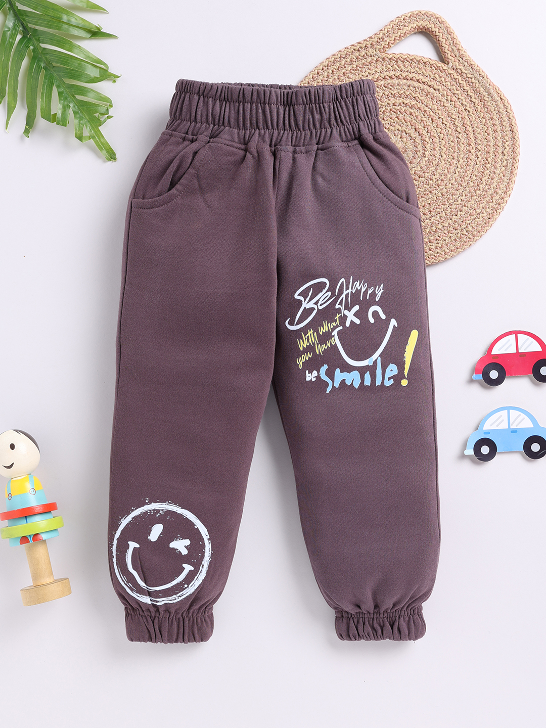Happy Faces Smiley World Printed Jogger For Boys (Charcoal, Pack Of 1)
