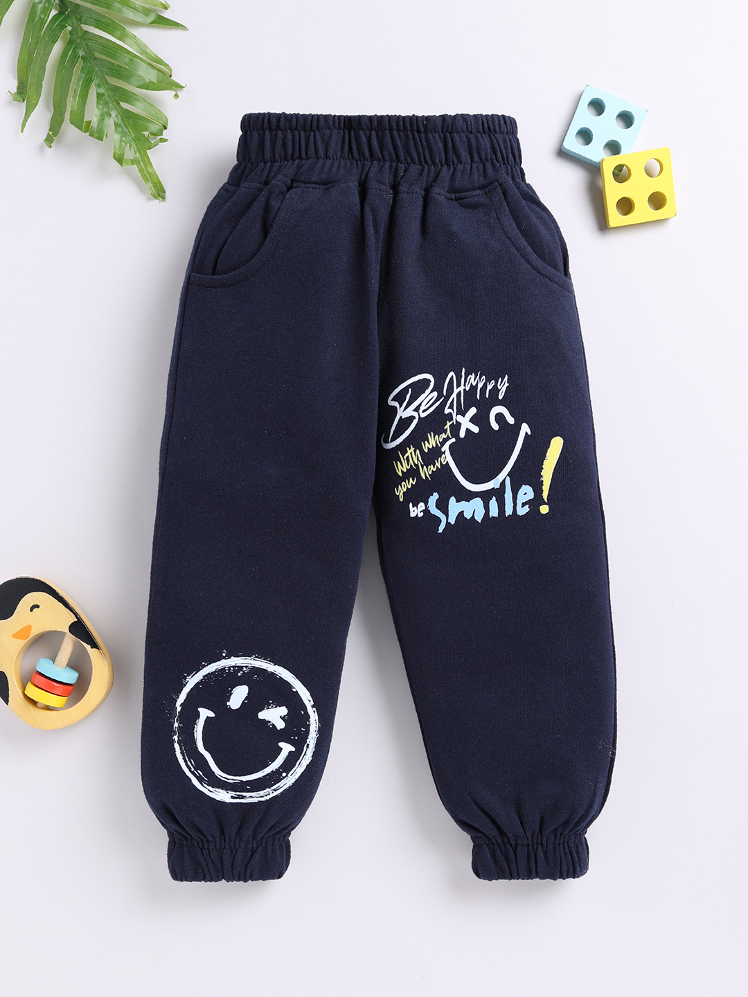 Happy Faces Smiley World Printed Jogger For Boys (Navy, Pack Of 1)
