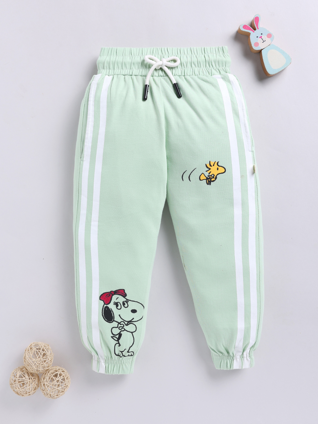 Happy Faces Peanuts Printed  Pure Cotton Pyjama For Girls (Green, Pack Of 1)