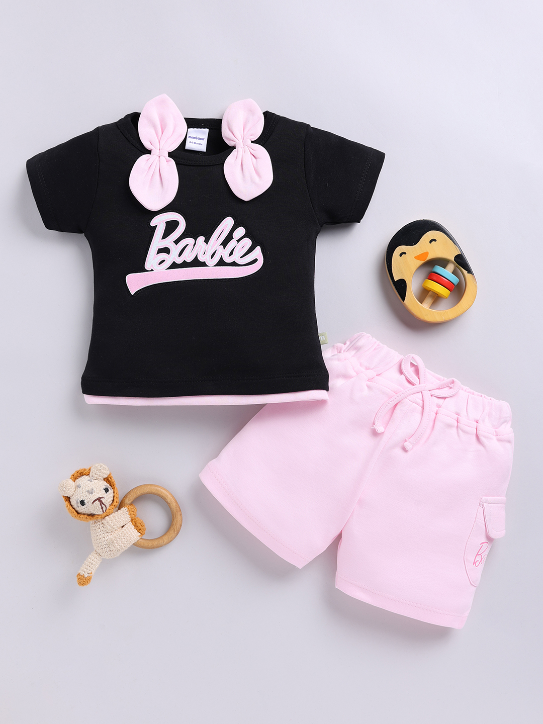 Mom’s Love Solid Printed Set and Suite Pure Cotton For Infant Girls (Black, Pack of 1)