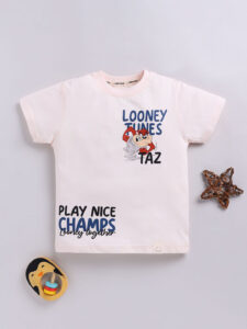 Happy Faces Looney Tunes  Pure Cotton Printed T-Shirt For Boys (Peach, Pack Of 1)