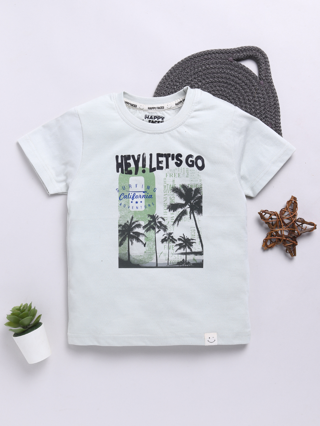 Happy Faces Solid Graphic Printed  Pure Cotton T-Shirt For Boys(Olive, Pack Of 1)
