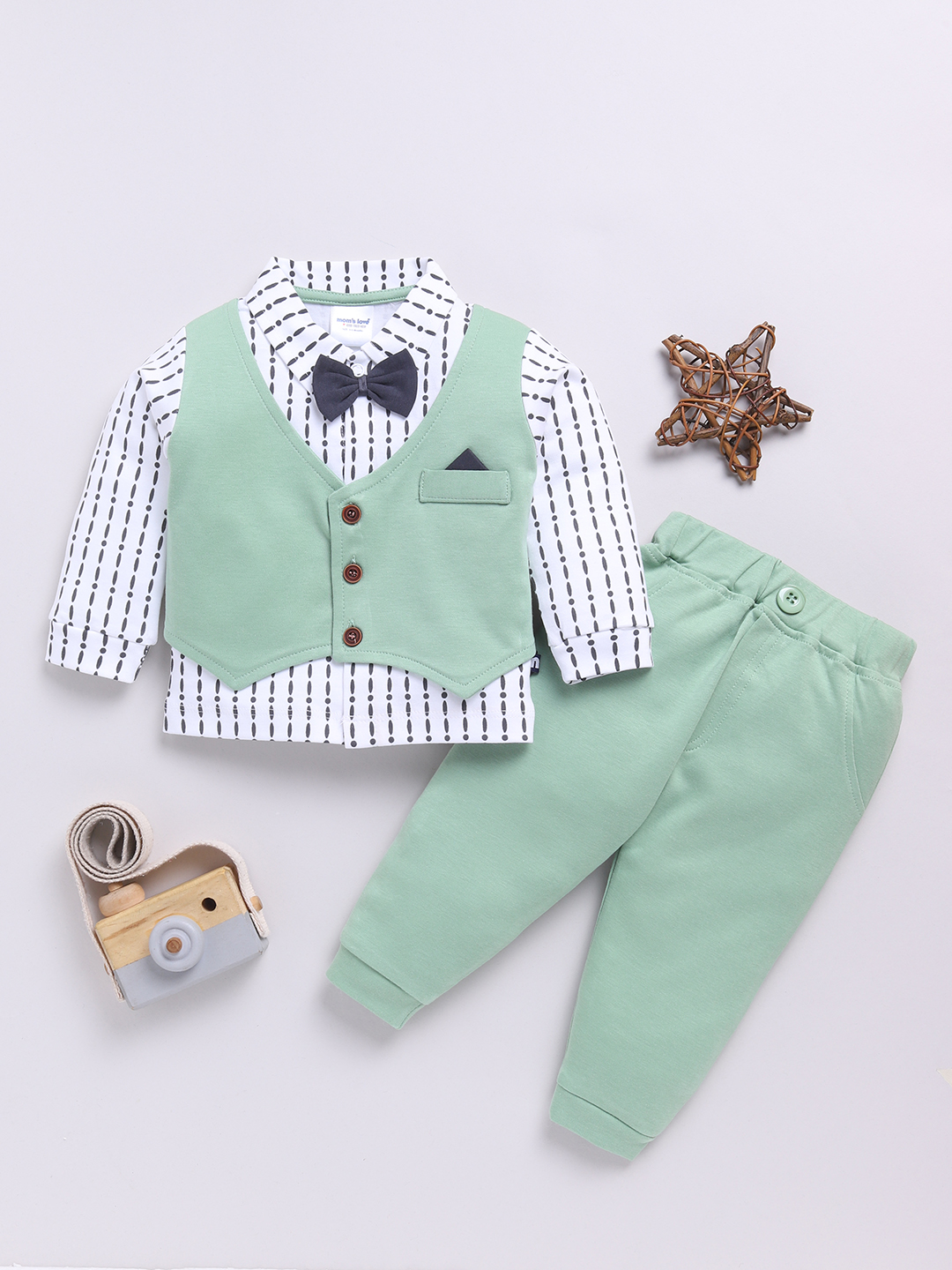 Mom’s Love Striped Printed Set And Suit Pure Cotton For Infant Boys (Green, Pack Of 1)
