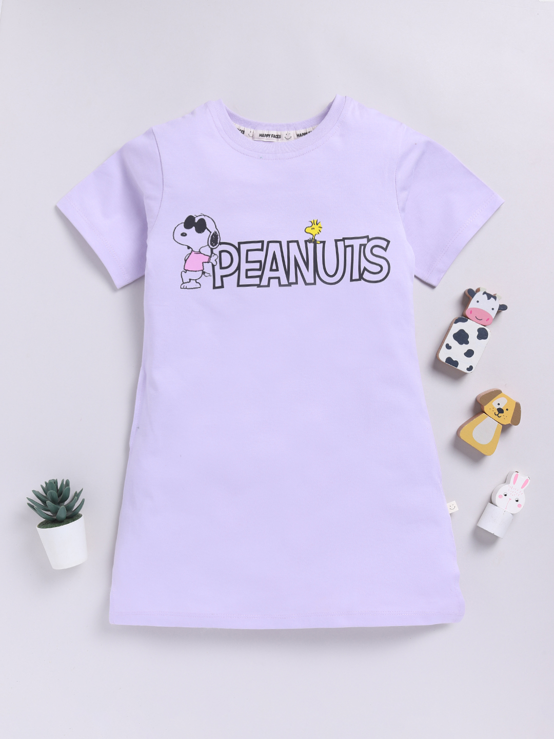 Happy Faces Peanuts Printed Cotton T-Shirt for Girls(Mauve, Pack Of 1)