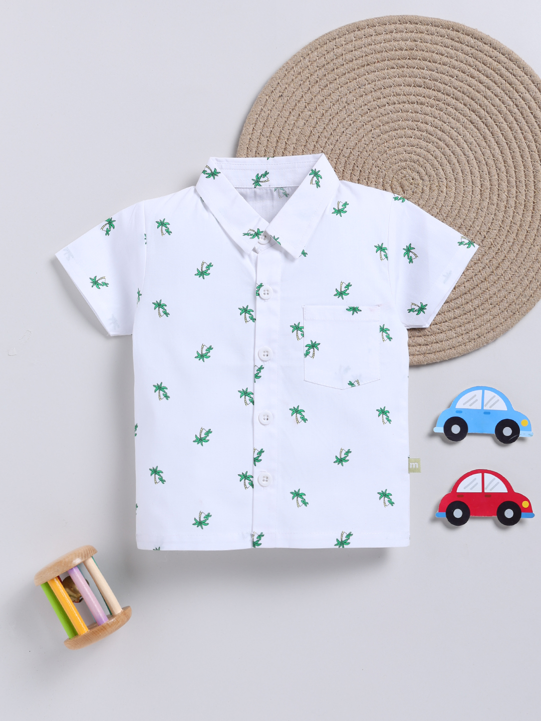 Mom’s Solid Printed Shirt Pure Cotton For Infant Boys (White, Pack Of 1)