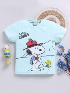 Happy Faces Peanuts Printed Pure Cotton T-Shirt For Boys (Green, Pack Of 1)