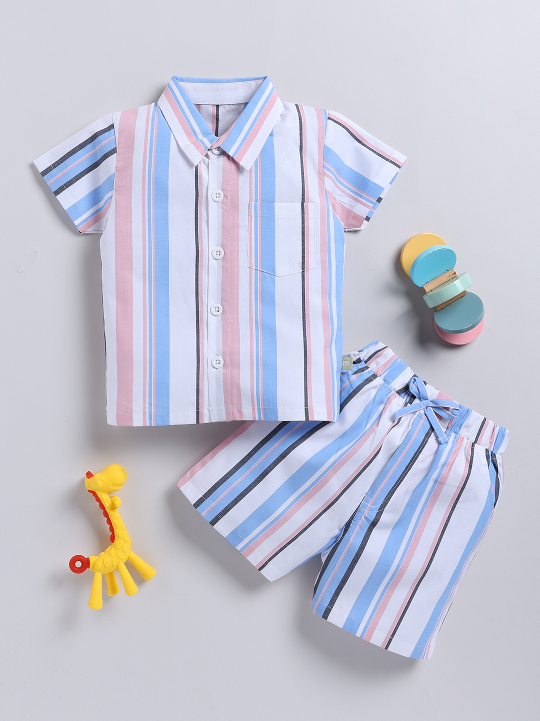Mom’s Love Striped Printed Shirt with Shorts Pure Cotton For Infant boys (Blue, Pack of 1)