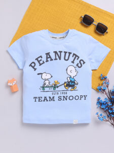 Happy Faces Peanuts Pure Cotton Printed T-Shirt For Boys (Blue, Pack Of 1)