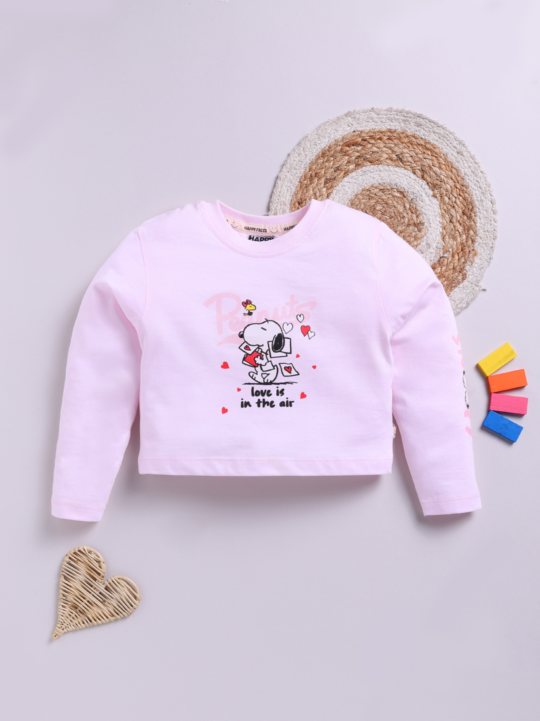 Happy Faces Peanuts Printed  Pure Cotton T-shirt For Girls (Pink, Pack Of 1)