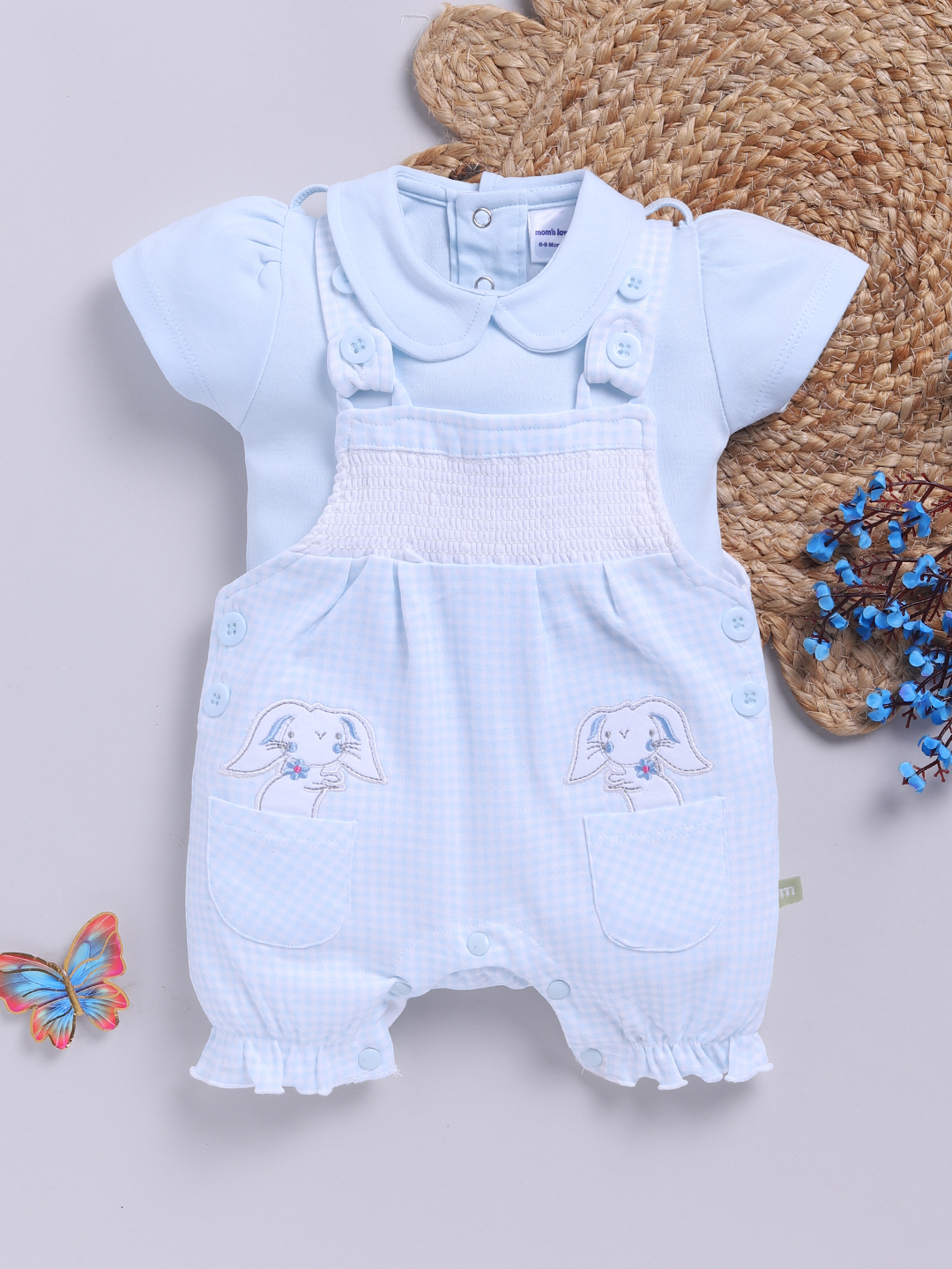 Mom’s Love Solid printed Dungaree Pure Cotton For Infant Girls (Blue, pack of 1)