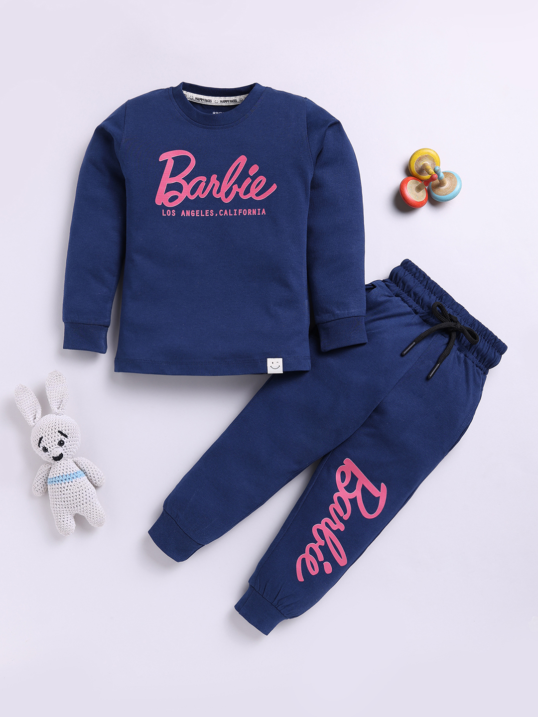 Happy Faces Barbie Printed  Pure Cotton Clothing Set For Girls (Blue, Pack Of 1)