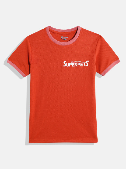 Eteenz Super Pet Comic Printed Premium Cotton Round Neck T-Shirt for Boys (Orange, Pack of 1)