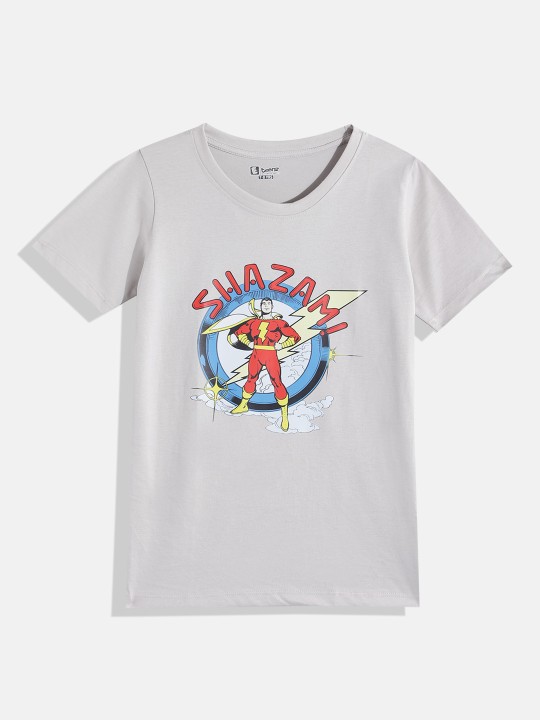 Eteenz Shazam Comic Printed Premium Cotton V-Neck T-Shirt for Boys (Grey, Pack of 1)