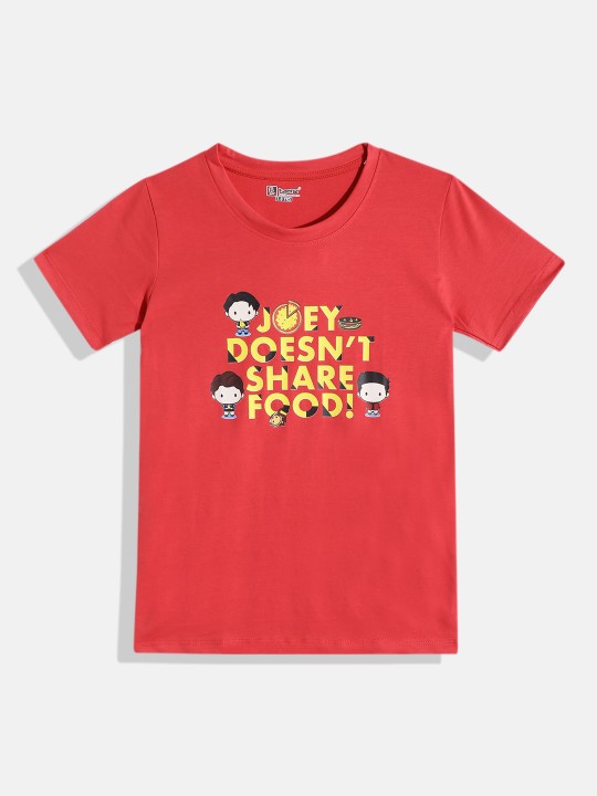 Eteenz Friends Comic Printed Premium Cotton V-Neck T-Shirt for Boys (Red, Pack of 1)