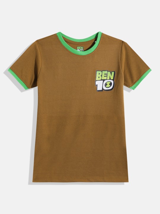 Eteenz Ben 10 Comic Printed Premium Cotton Round T-Shirt for Boys (Tan, Pack of 1)