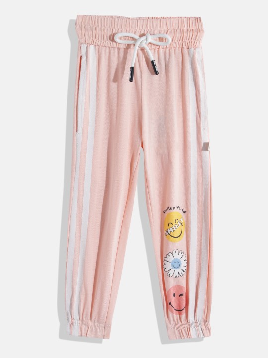 Happy Faces Smiley World Printed  Pure Cotton Pyjama For Girls (Peach, Pack Of 1)