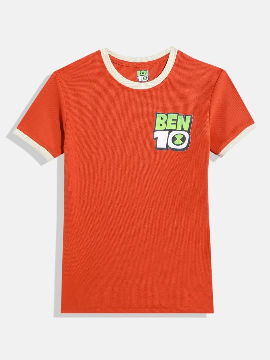 Eteenz Ben 10 Comic Printed Premium Cotton Round Neck T-Shirt for Boys (Orange, Pack of 1)