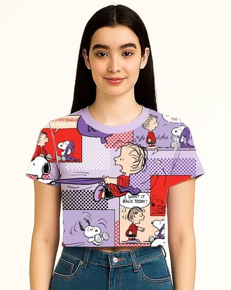 Ladies Peanuts Printed Boxy Fit Top