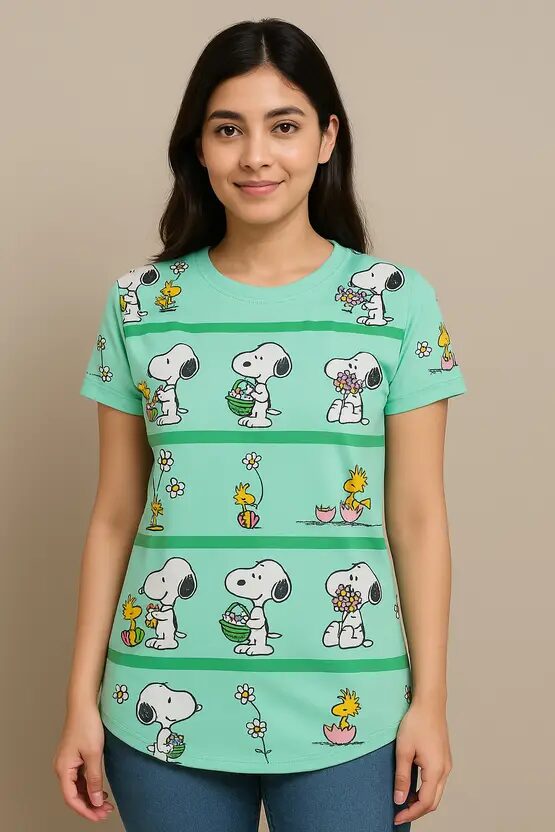 LADIES PEANUTS PRINTED REGULAR FIT TOP