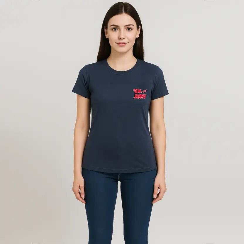 LADIES TOM & JERRY PRINTED REGULAR FIT TOP – Navy Blue