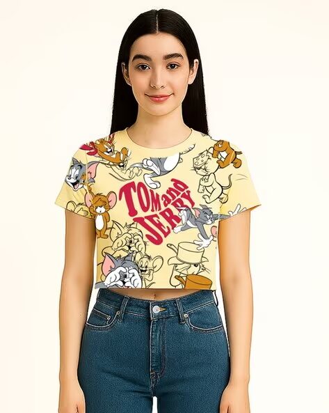 LADIES TOM & JERRY PRINTED BOXY FIT TOP