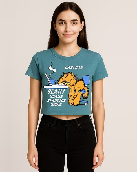 Ladies Garfield Printed Boxy Fit Top
